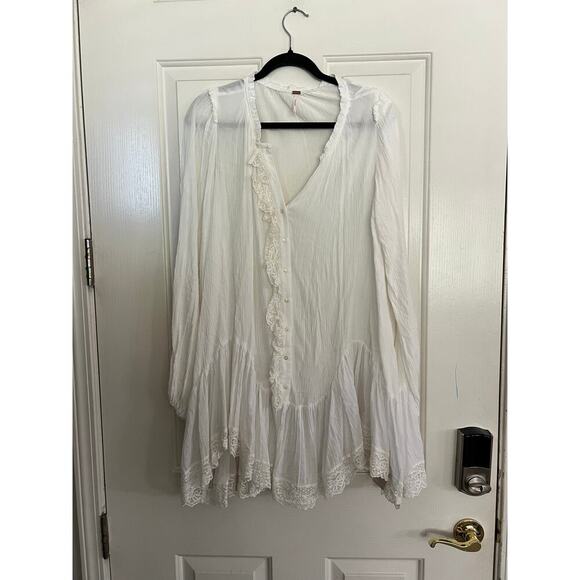Free People Women's White Jeanette Lace Trim Gauze Tunic Mini Dress Size Medium - Picture 3 of 6